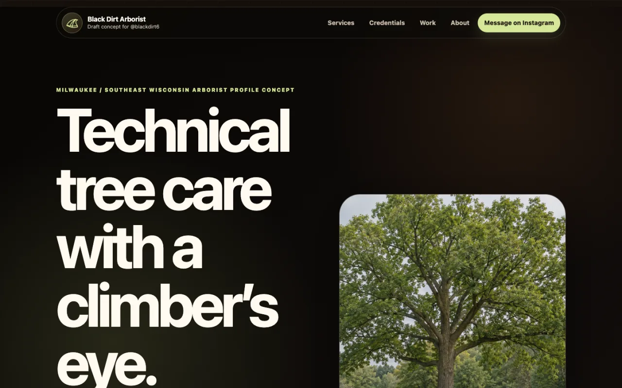 Black Dirt Arborist private concept homepage