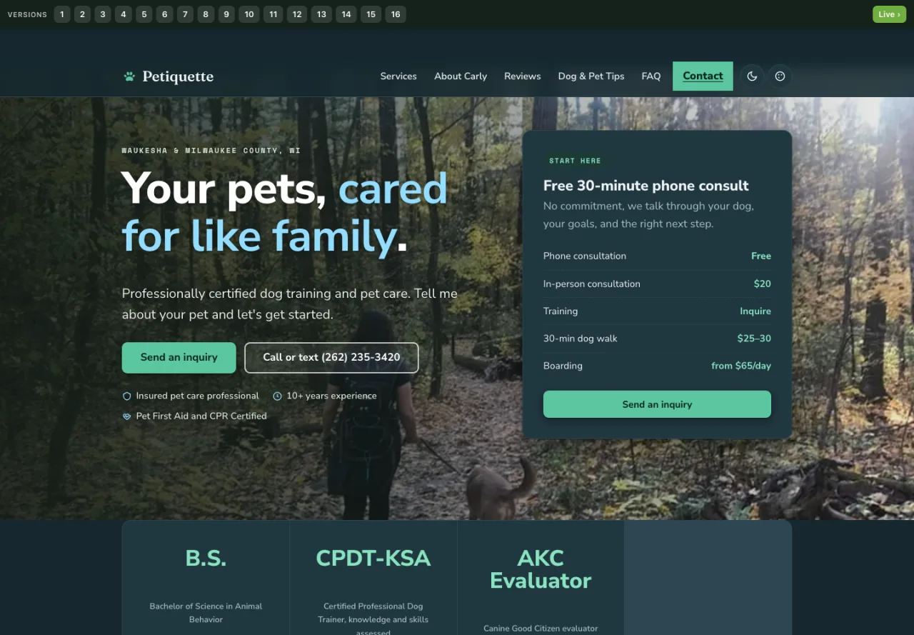 Petiquette pet care and dog training website